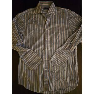 Seaward & Stearn London Mens Blue Pink Striped Dress Shirt 16 41 33 Made Poland